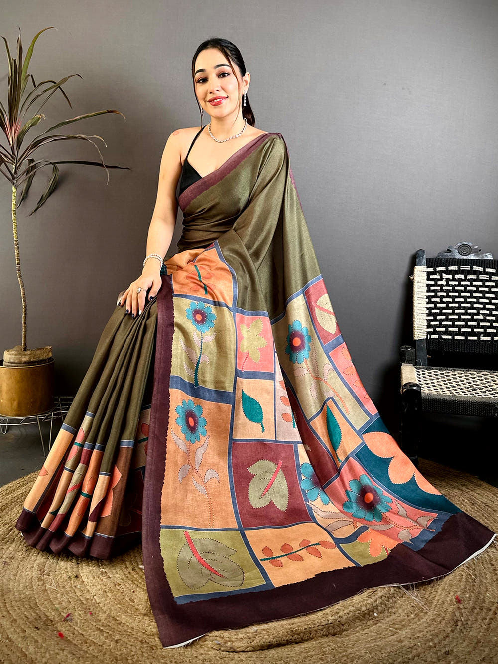 Soft Tussar Geometric Block Print Saree