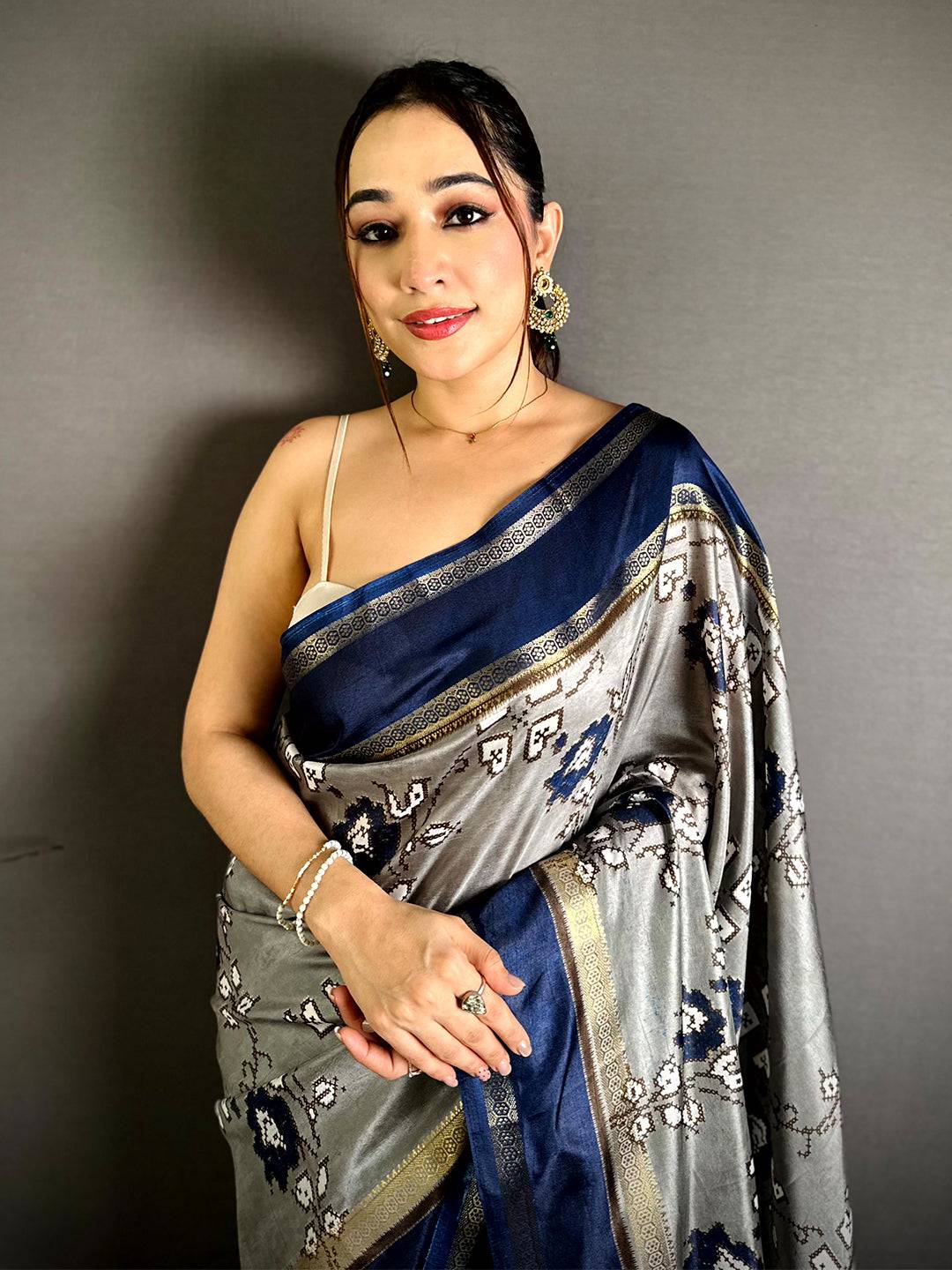 Heritage Floral Print Soft Dola Saree