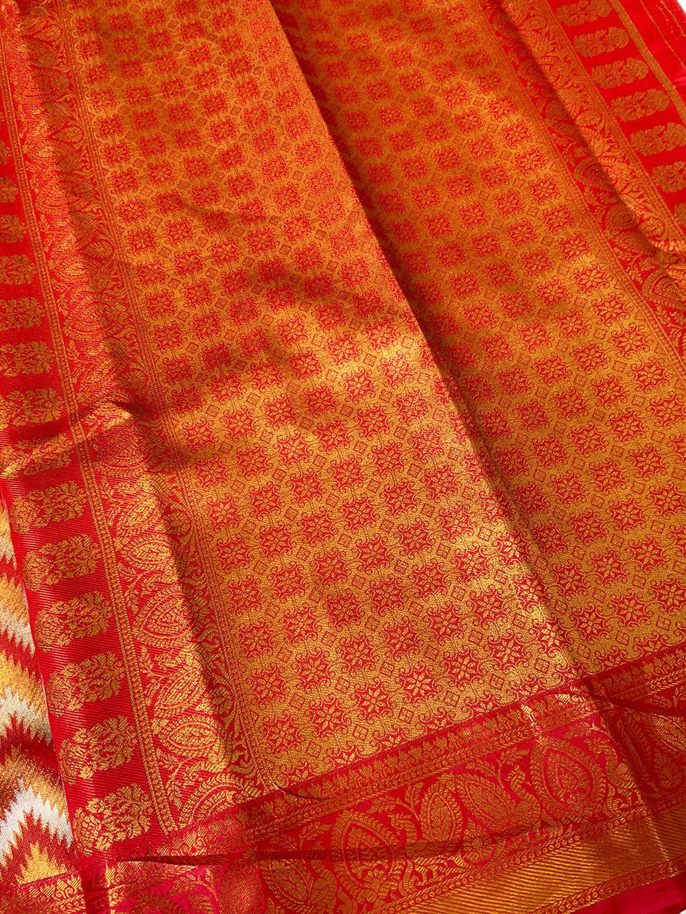 Vibrant Red Zigzag Chevron Saree