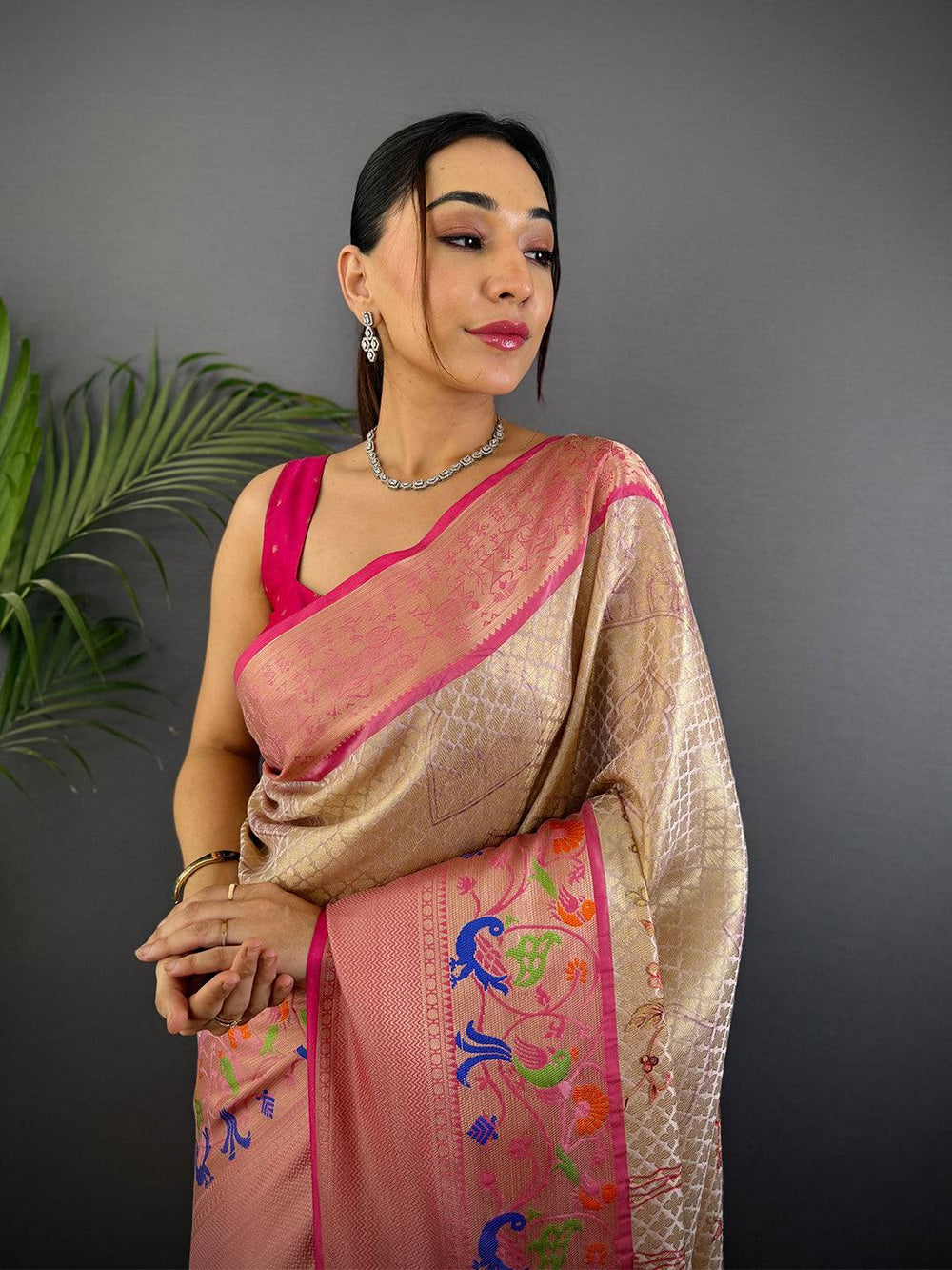 Ethereal Kora Muslin Floral Kalamkari Saree