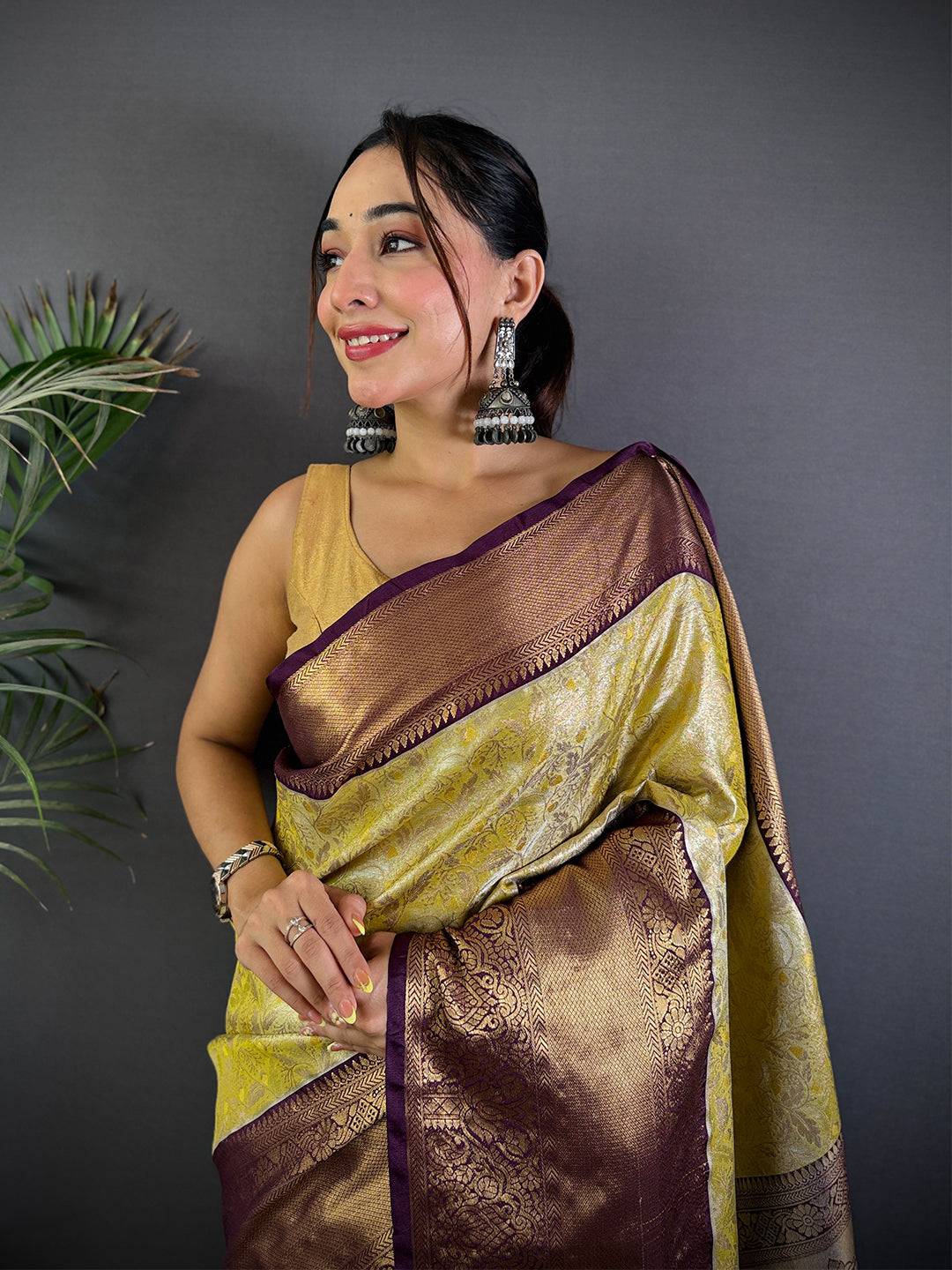 Yellow Dharamavaram Kanchi Pattu Border Saree
