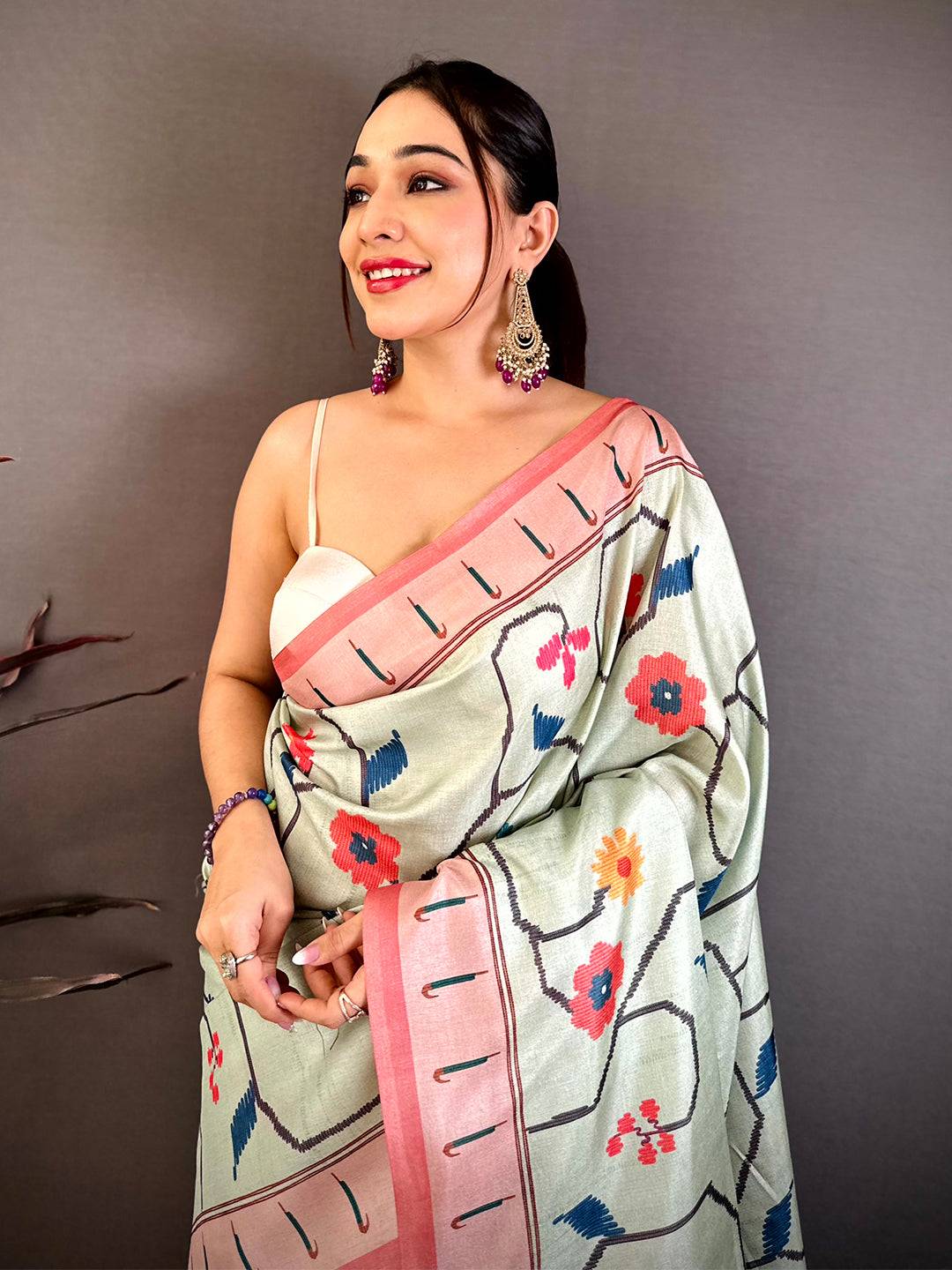 Royal Tussar Ikkat Meenakari Print Saree