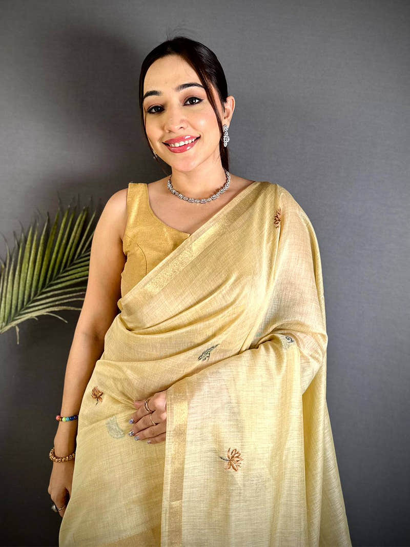 Regal Pichwai Resham Work Linen Saree