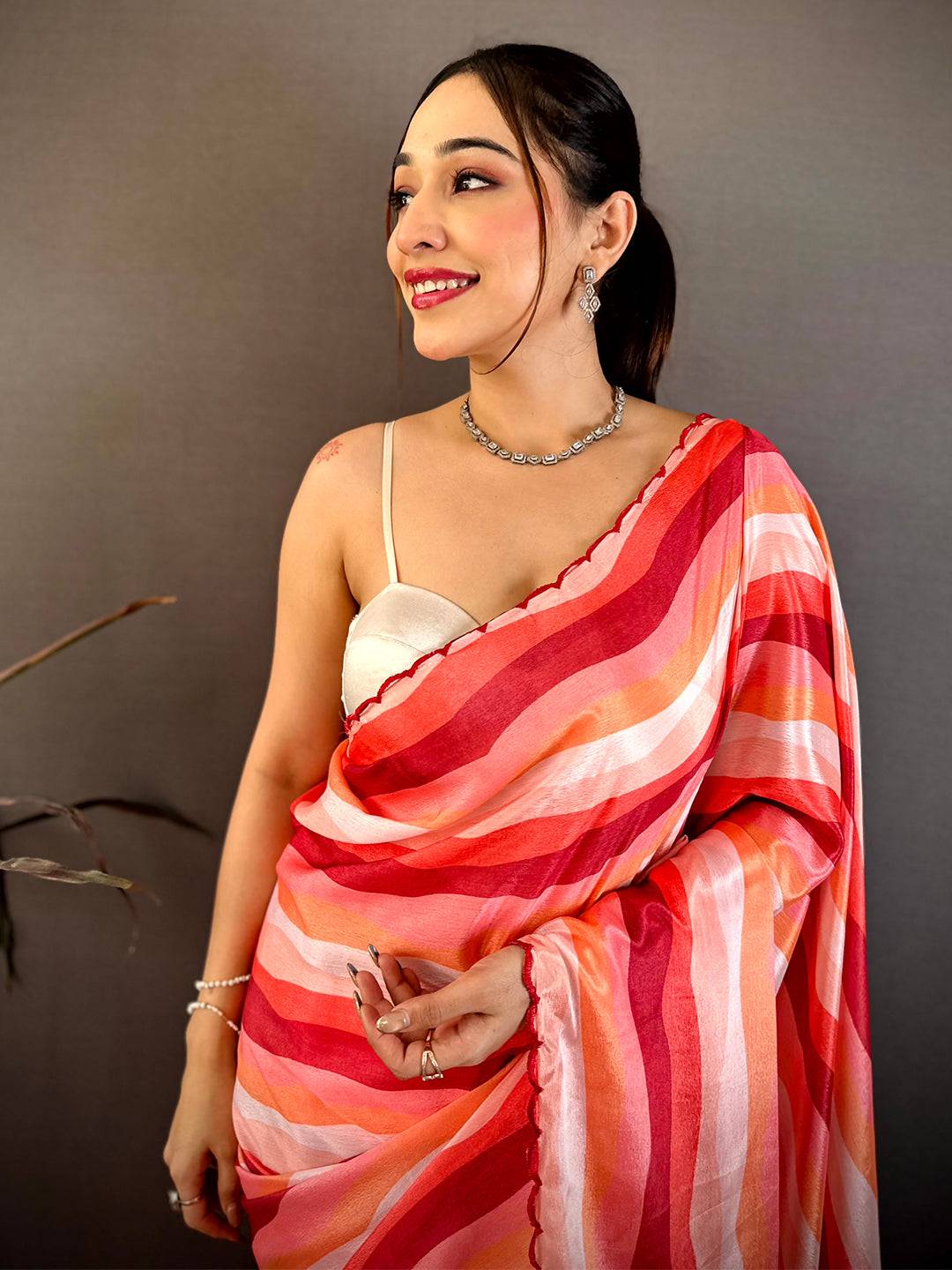 Royal Soft Chiffon Striped Cutwork Saree