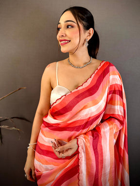 Royal Soft Chiffon Striped Cutwork Saree