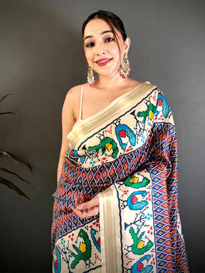 Navy Soft Kanchi Silk Ikkat Patola Saree