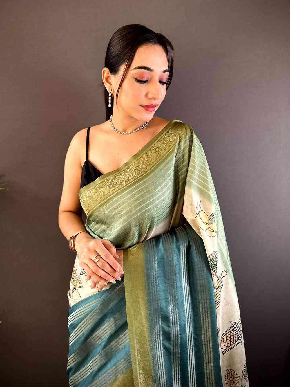 Pastel Green Soft Crepe Silk Digital Ombre Saree