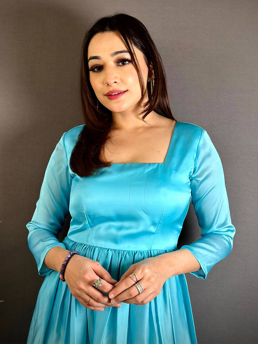 Royal Square Neck Satin Dress