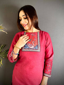 Crew Neck Kalamkari Art Kurti