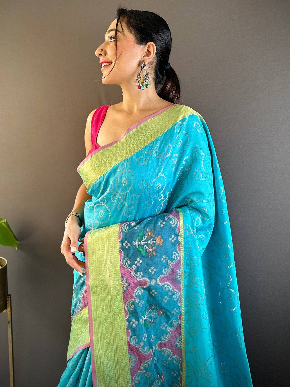 Sky Blue Katan Silk Ikkat Saree