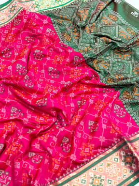 Pink Pochampally Patola Soft Silk Saree