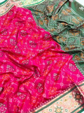 Pink Pochampally Patola Soft Silk Saree