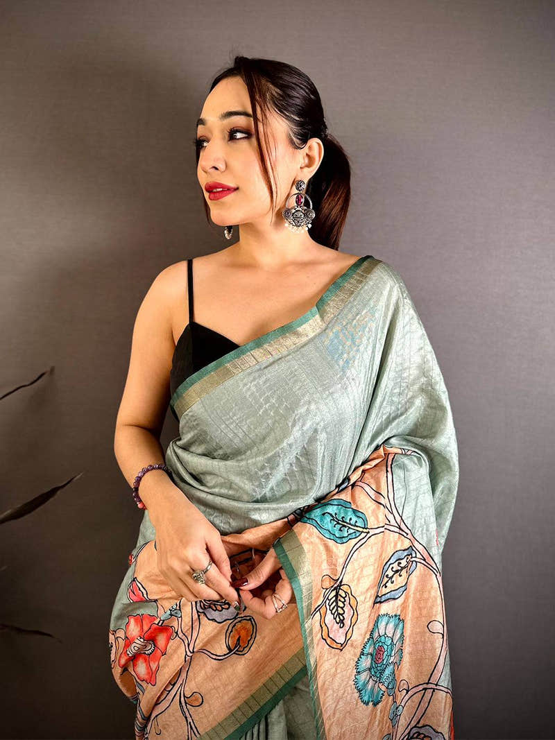 Regal Tussar Ghicha Kalamkari Saree