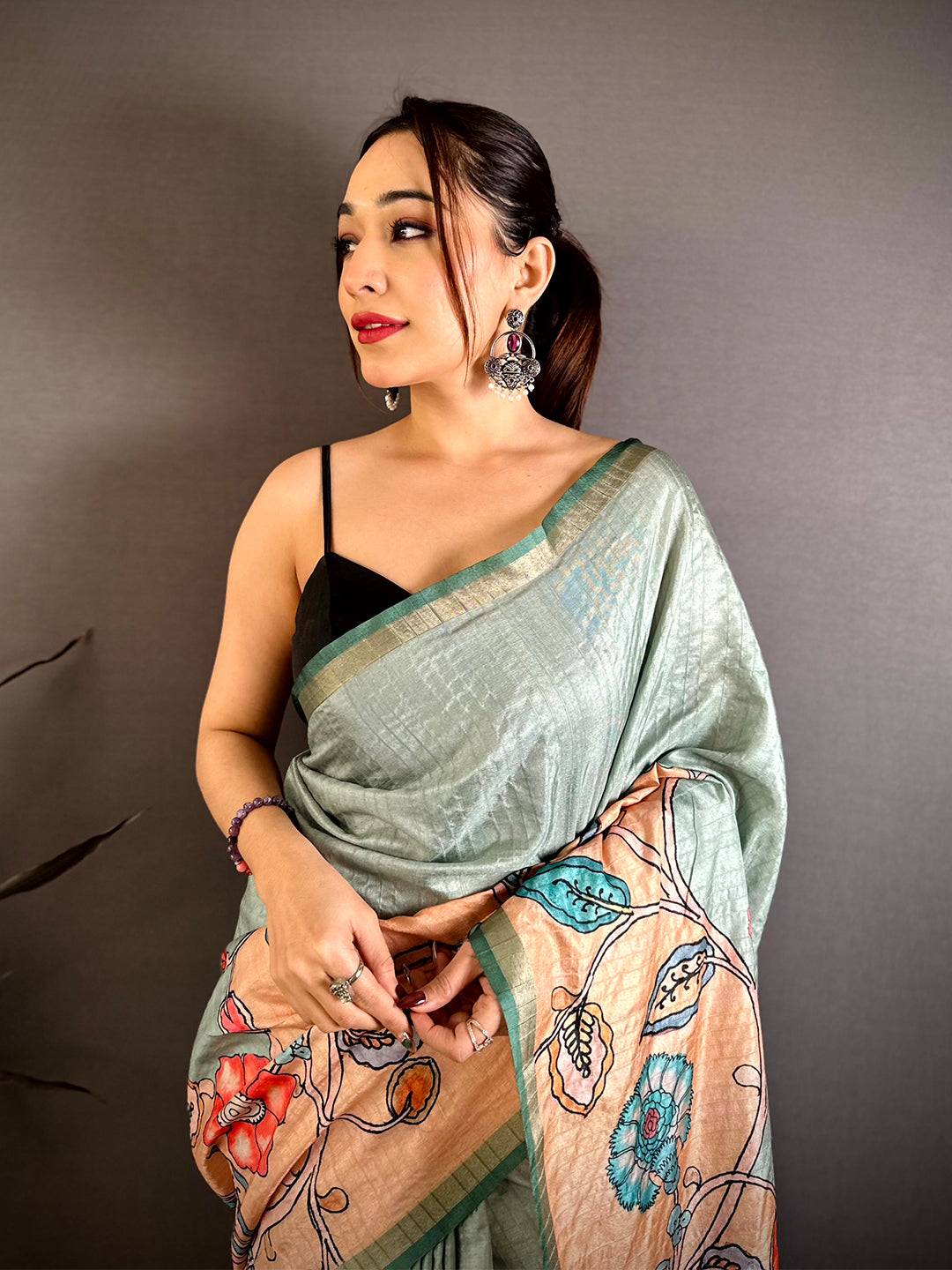Regal Tussar Ghicha Kalamkari Saree