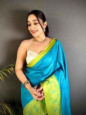 Sky Blue Soft Tussar Silk Ikkat Saree