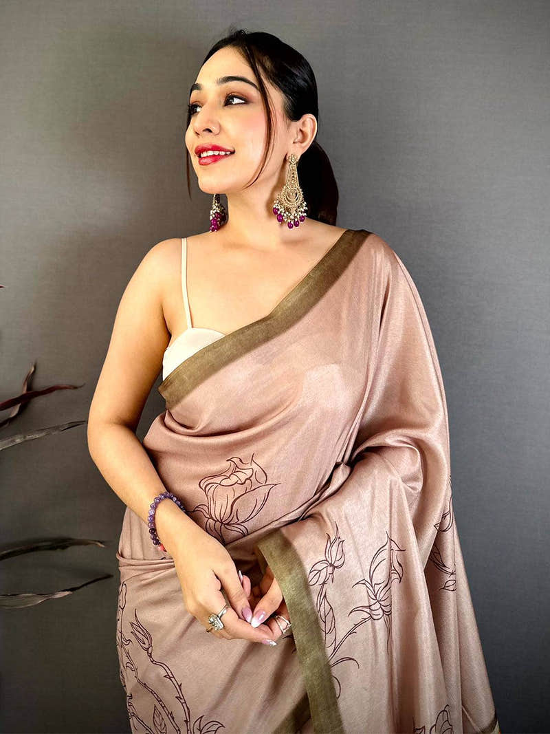 Classic Floral Block Print Tussar Saree