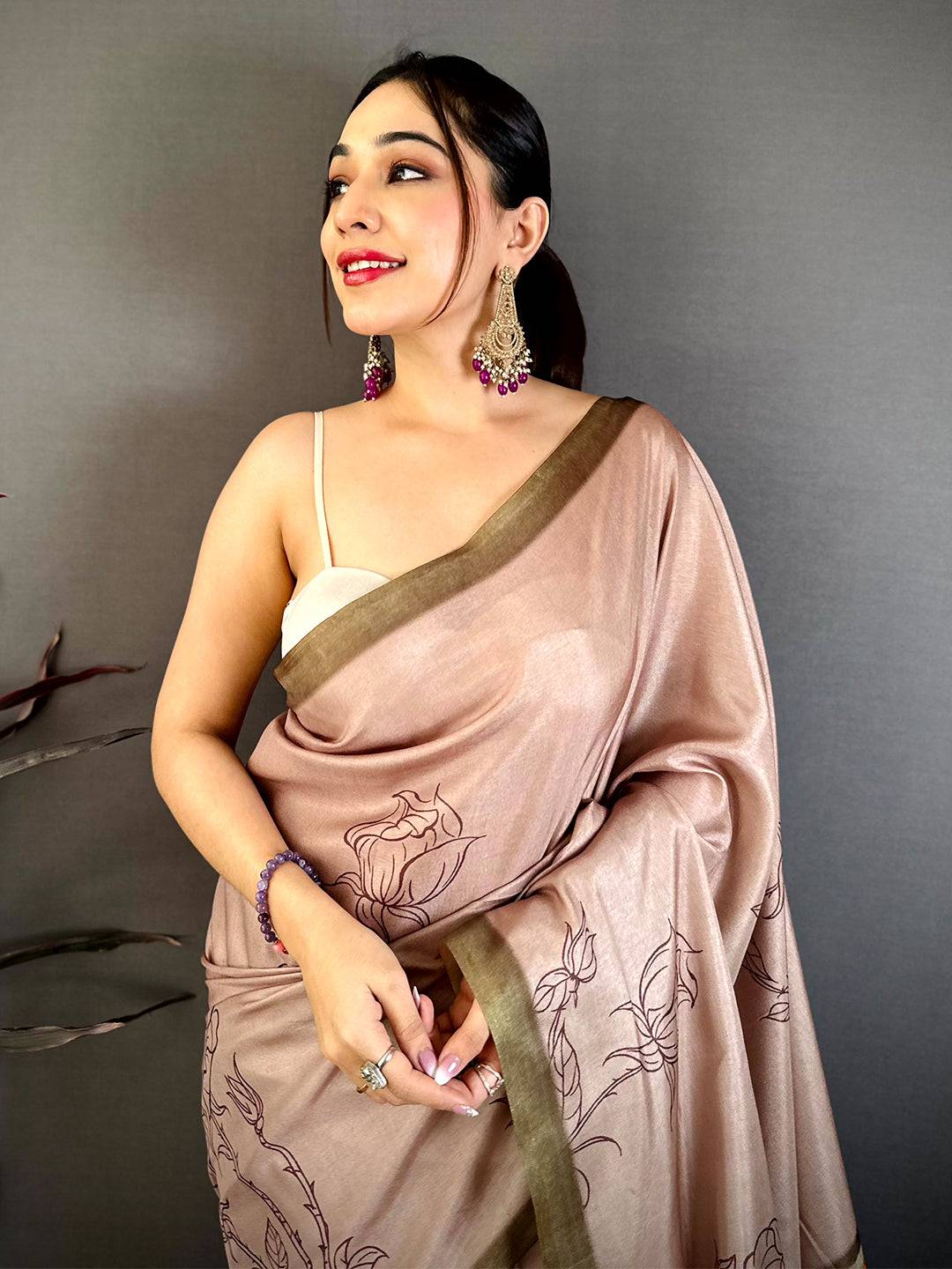 Classic Floral Block Print Tussar Saree