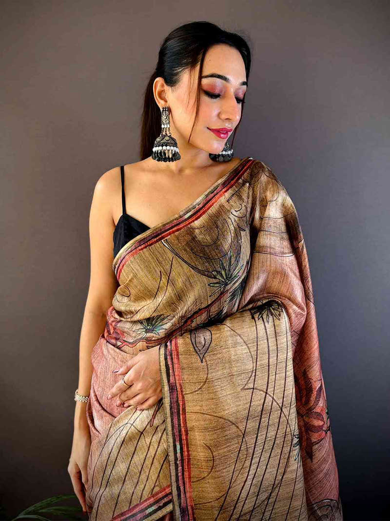 Baby Pink Tissue Chanderi Floral Abstract Saree