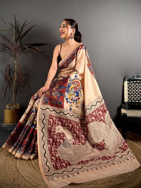 Radiant Kalamkari Border Soft Tussar Saree