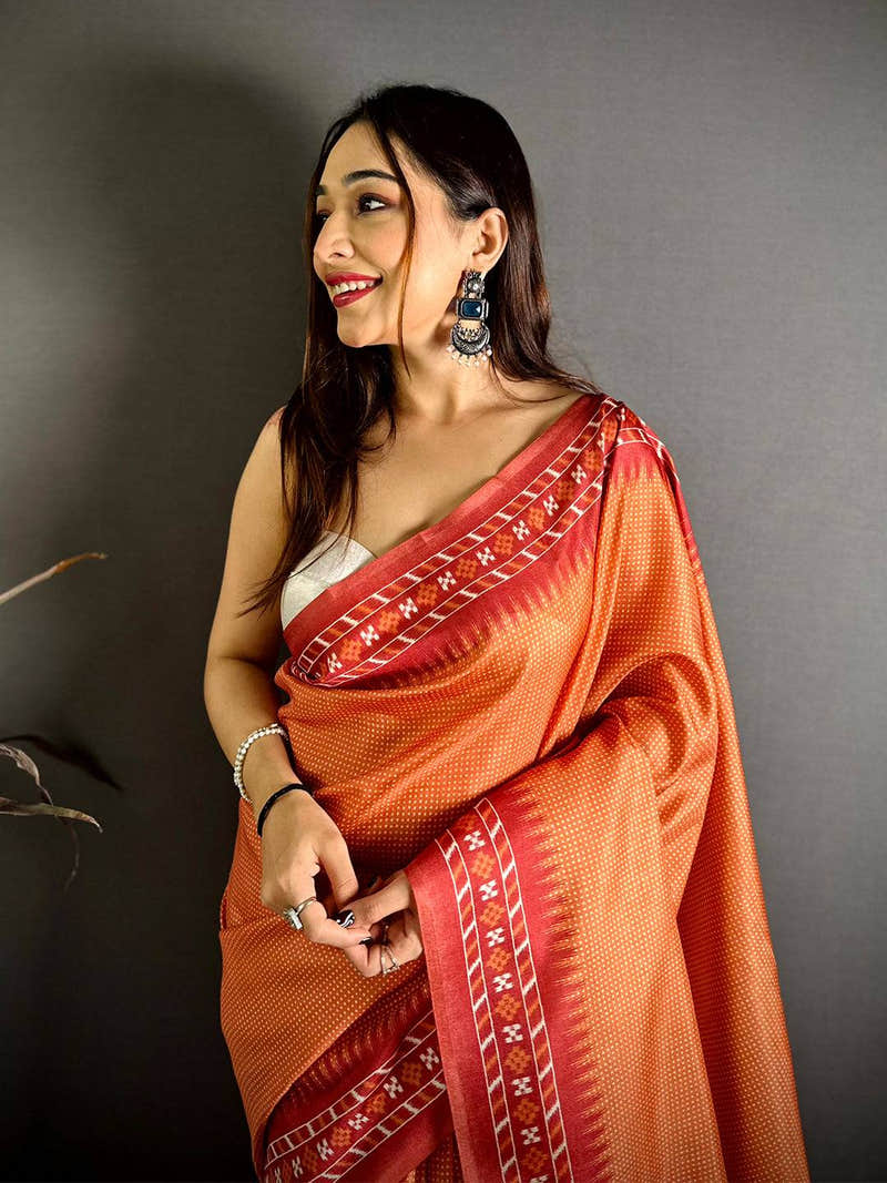 Classic Polka Ikkat Print Tussar Saree