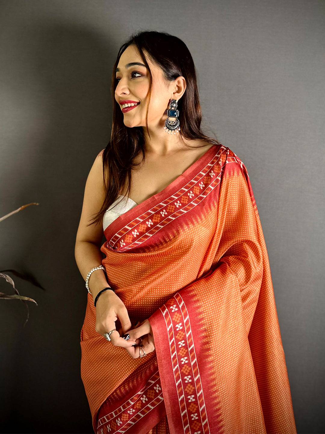 Classic Polka Ikkat Print Tussar Saree