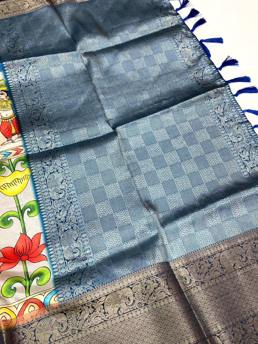 Light Grey Kalamkari Digital Prints Saree