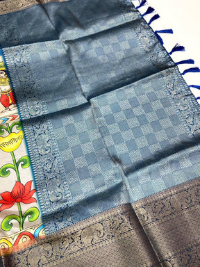 Light Grey Kalamkari Digital Prints Saree