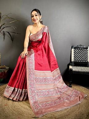 Radiant Ikkat Minakari Tussar Silk Saree