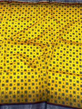 Mustard Geometric Floral Pallu Saree