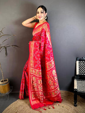 Pink Soft Sami Silk Ikkat Patola Weaving Saree