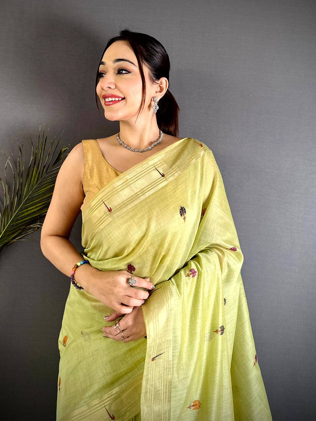 Lime Geometric Patola Khadi Linen Saree