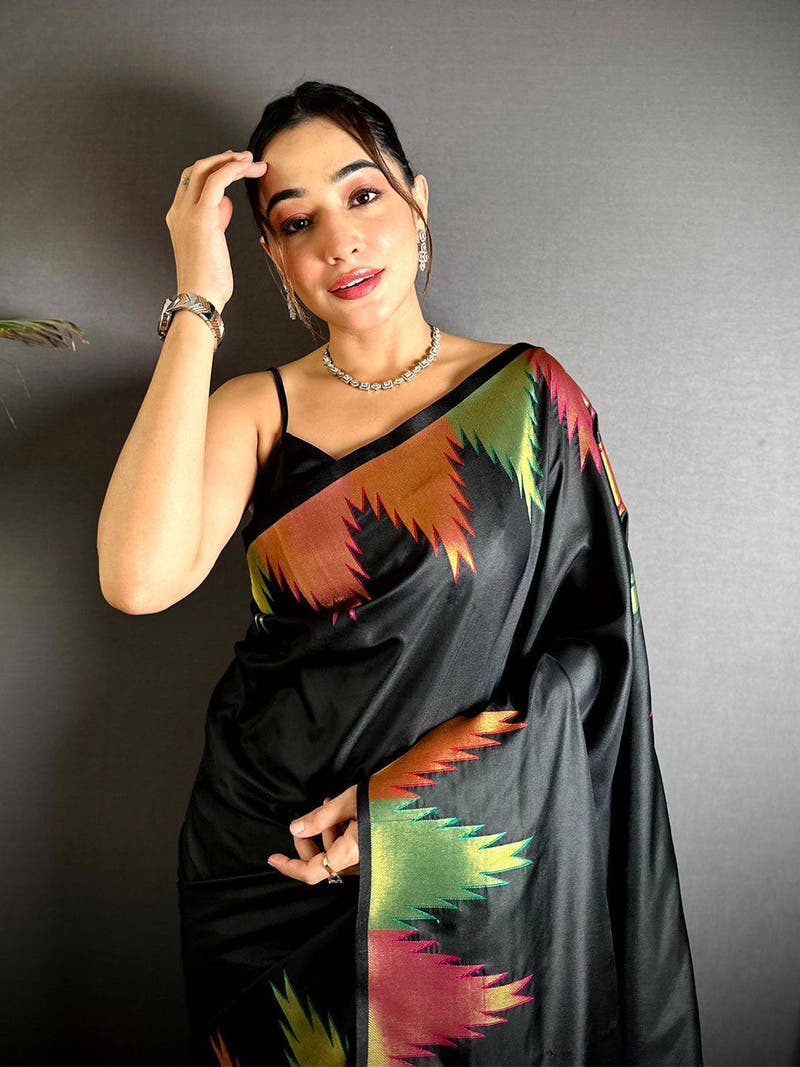 Black Copper Radiance Soft Silk Saree

