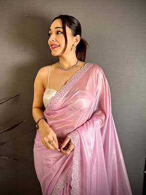 Radiant Silver Glass Swarovski Silk Saree