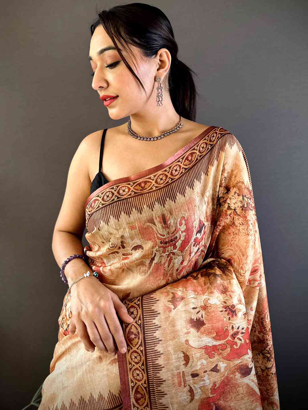 Red Tussar Blossom Saree