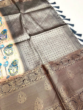 Majestic Banarasi Silk Krishna Motif Pattu Saree