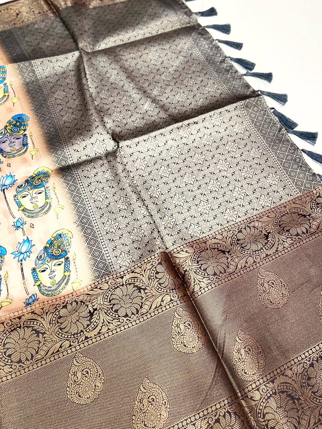 Majestic Banarasi Silk Krishna Motif Pattu Saree