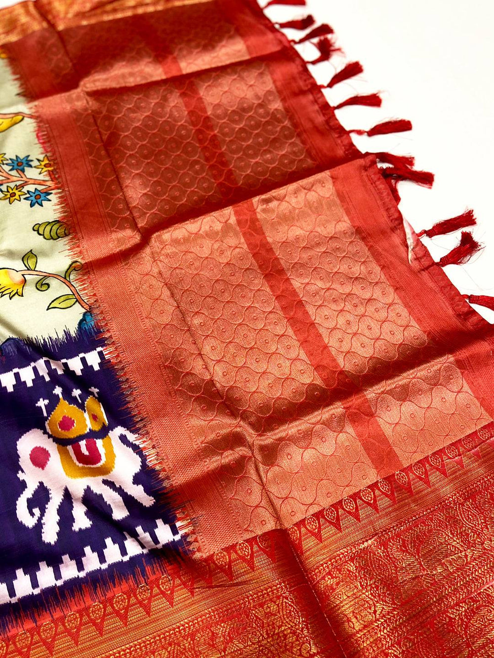 Light Green Floral Banarasi Silk Saree