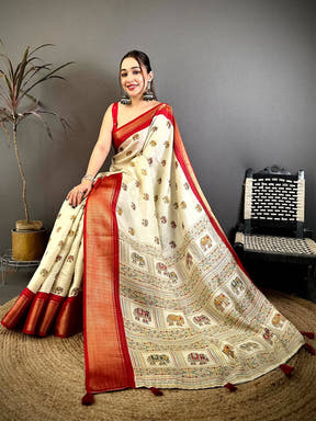 Radiant Ajrakh Block Kalamkari Dola Saree