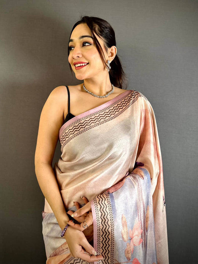 Artistic Water Theme Floral Tussar Saree