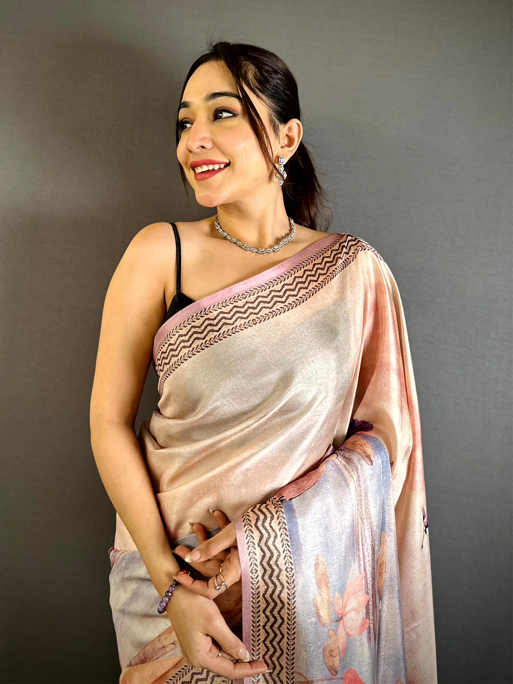 Artistic Water Theme Floral Tussar Saree


