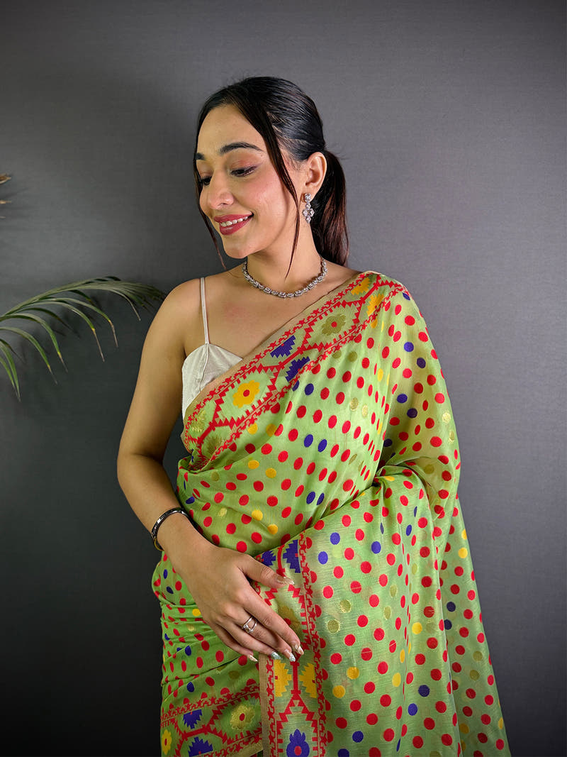 Light Green Dhakai Jamdani Saree