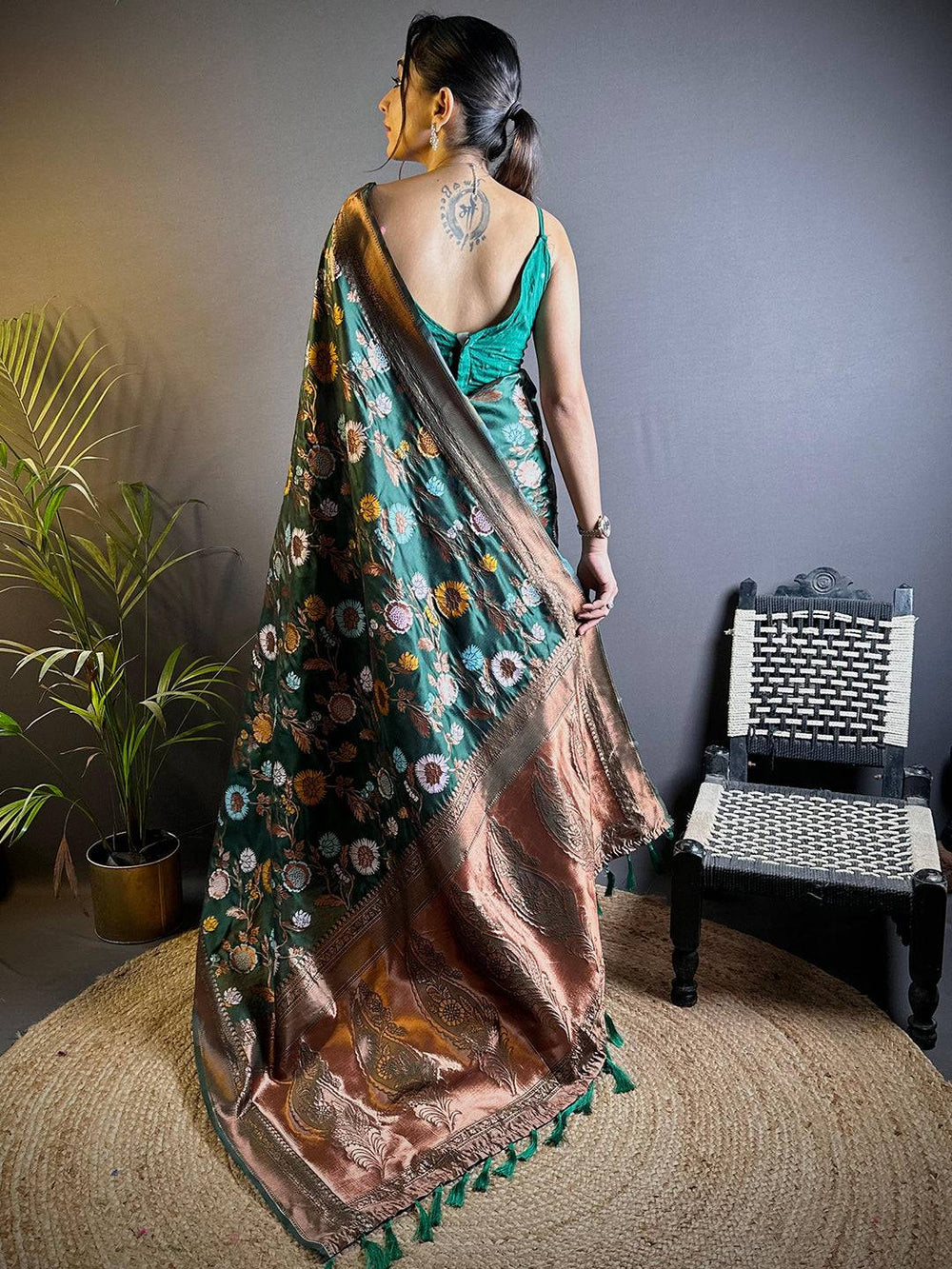 Deep Green Banarasi Silk Zari Butta Saree
