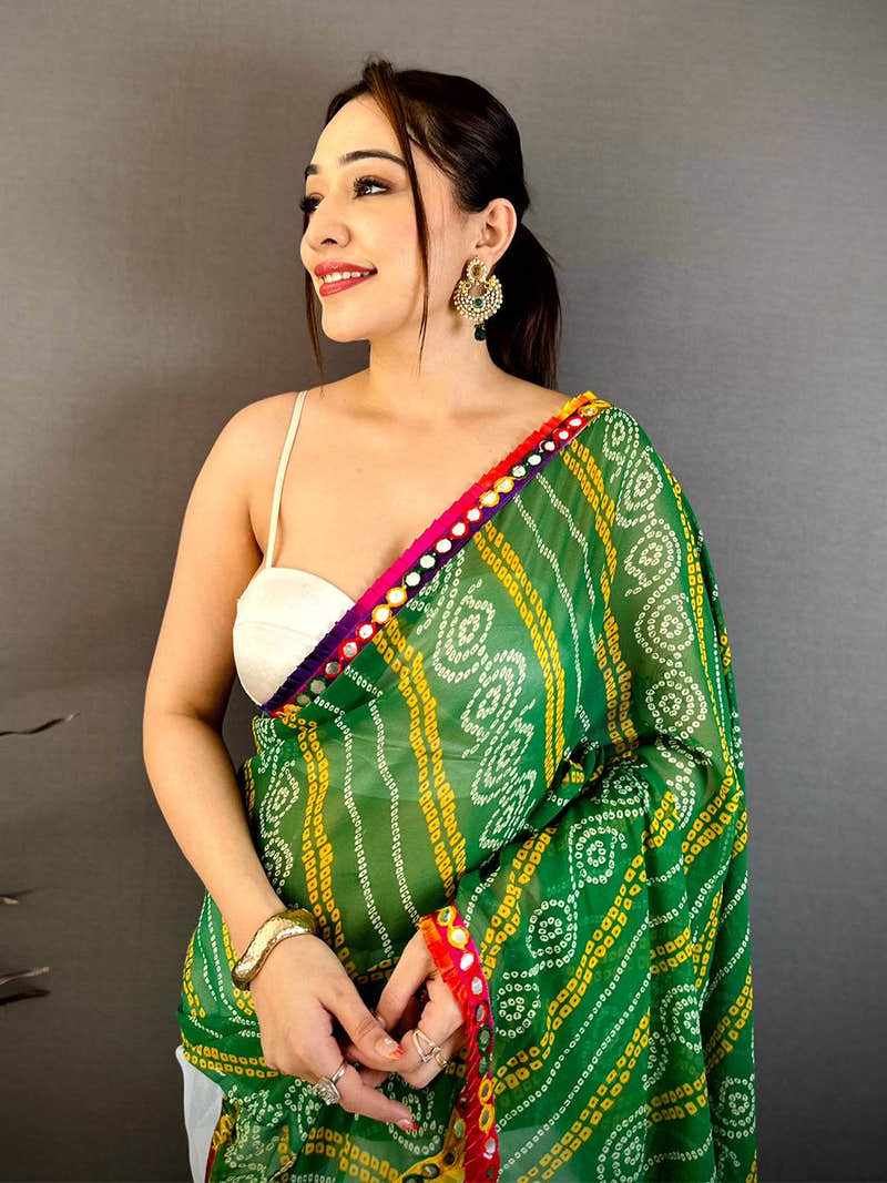 Classic Bandhej Print Ruffle Georgette Saree