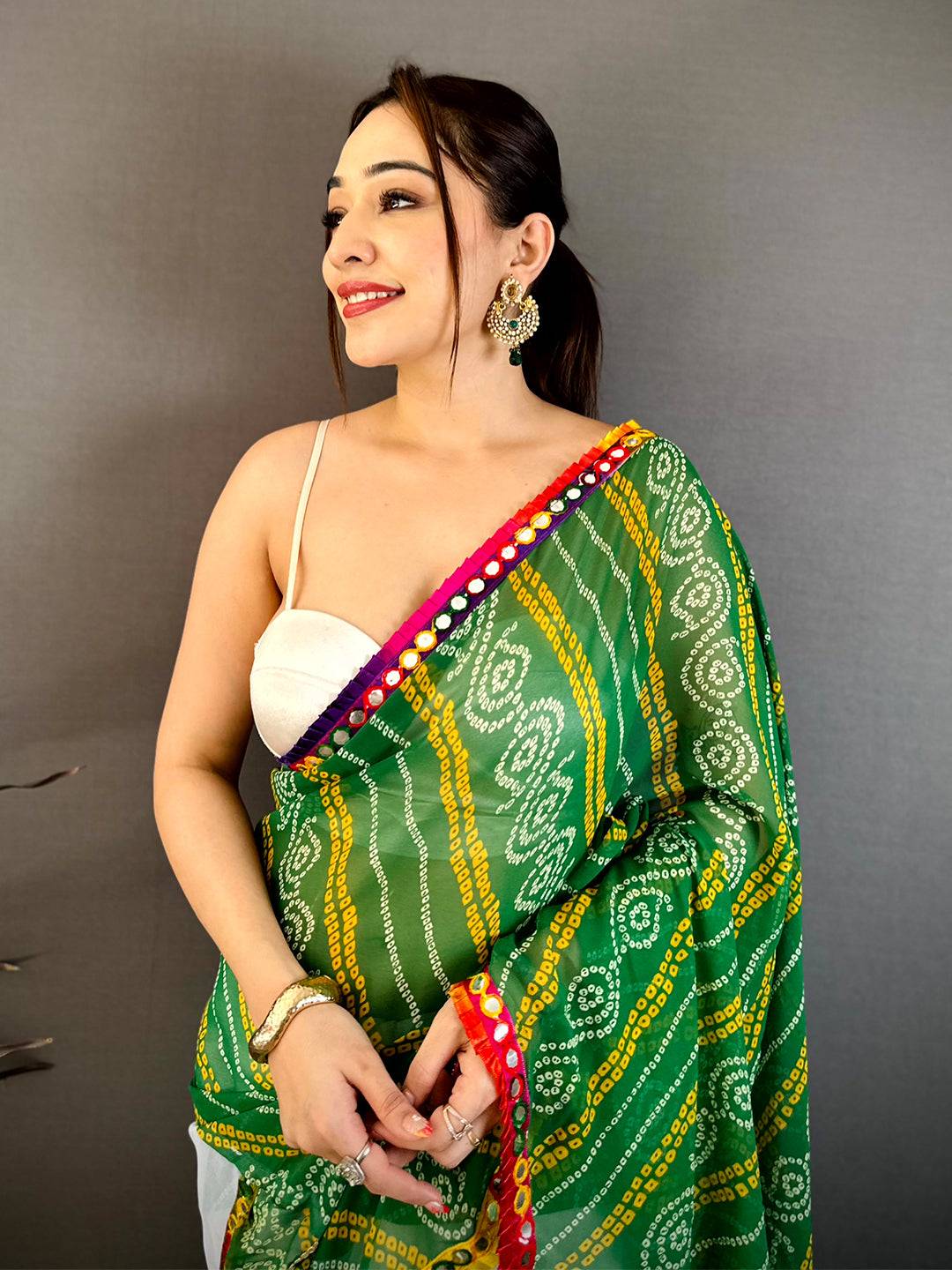 Classic Bandhej Print Ruffle Georgette Saree