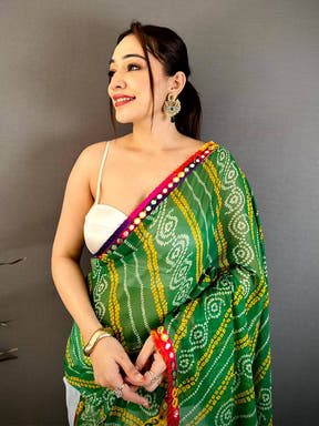 Classic Bandhej Print Ruffle Georgette Saree
