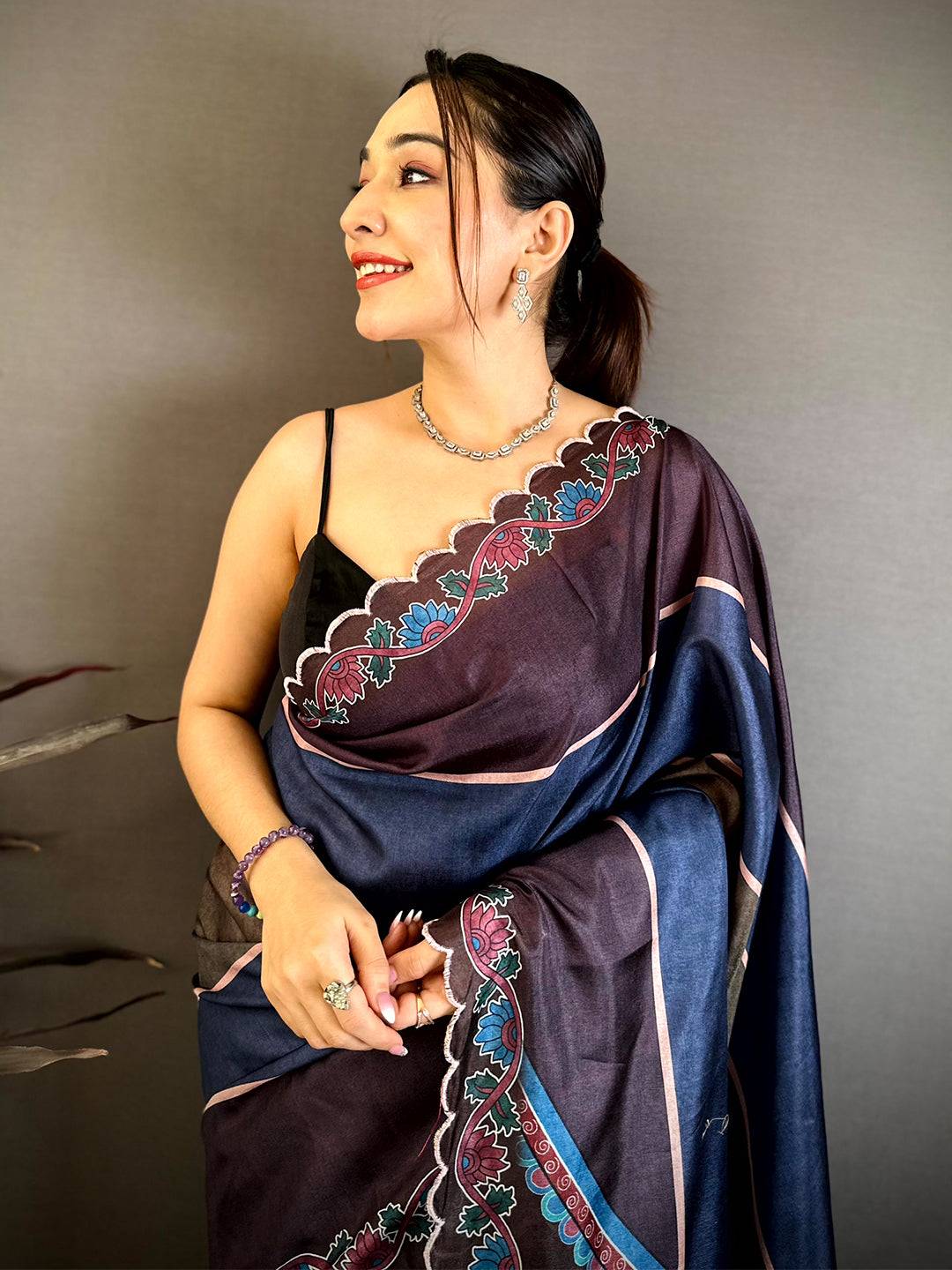 Classic Kalamkari Cutwork Tussar Saree