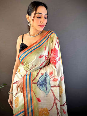 Floral Grace Green Chanderi Saree