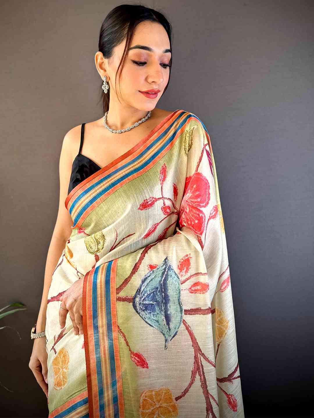 Floral Grace Green Chanderi Saree