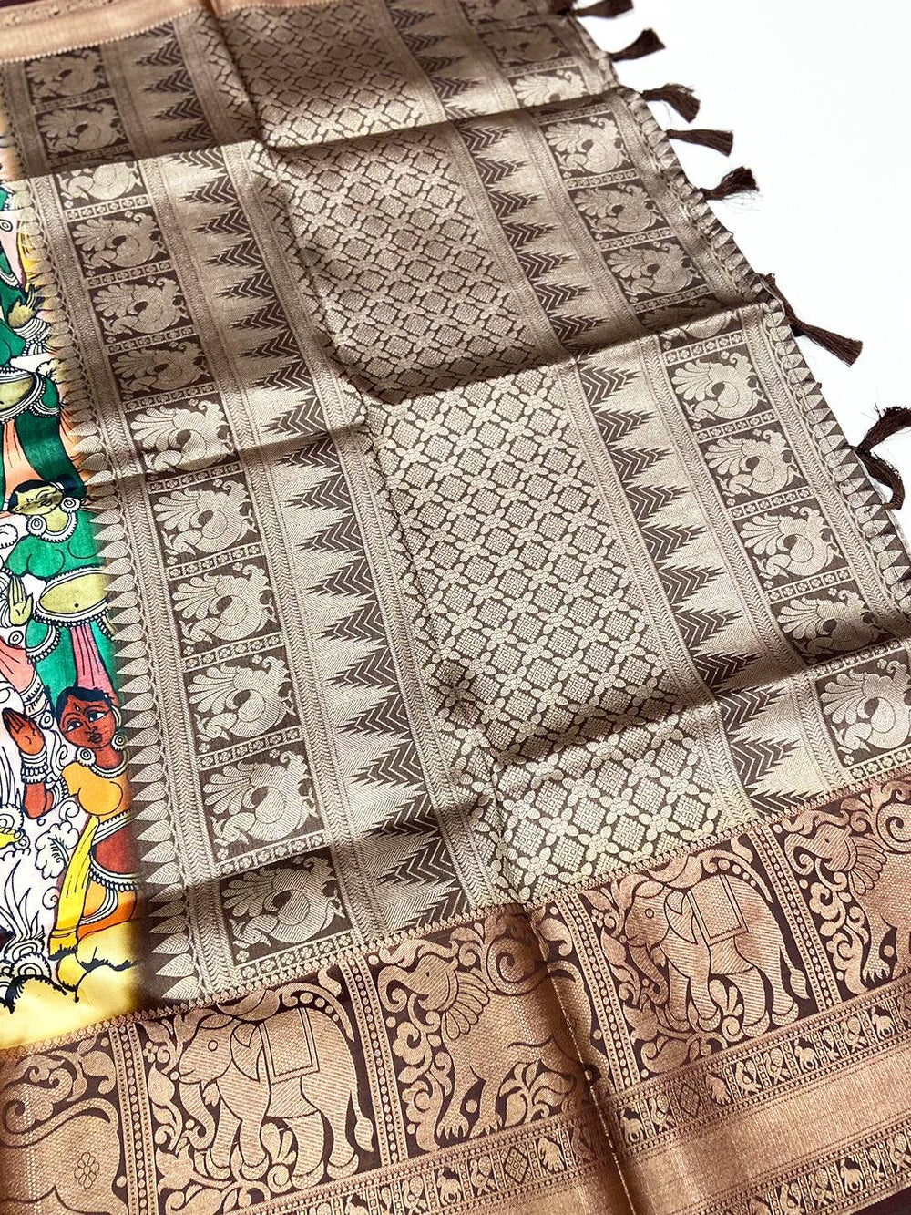 Artistic Kalamkari Printed Banarasi Saree