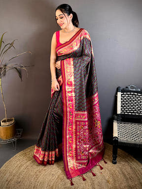Soft Silk Patola Minakari Zari Border Saree